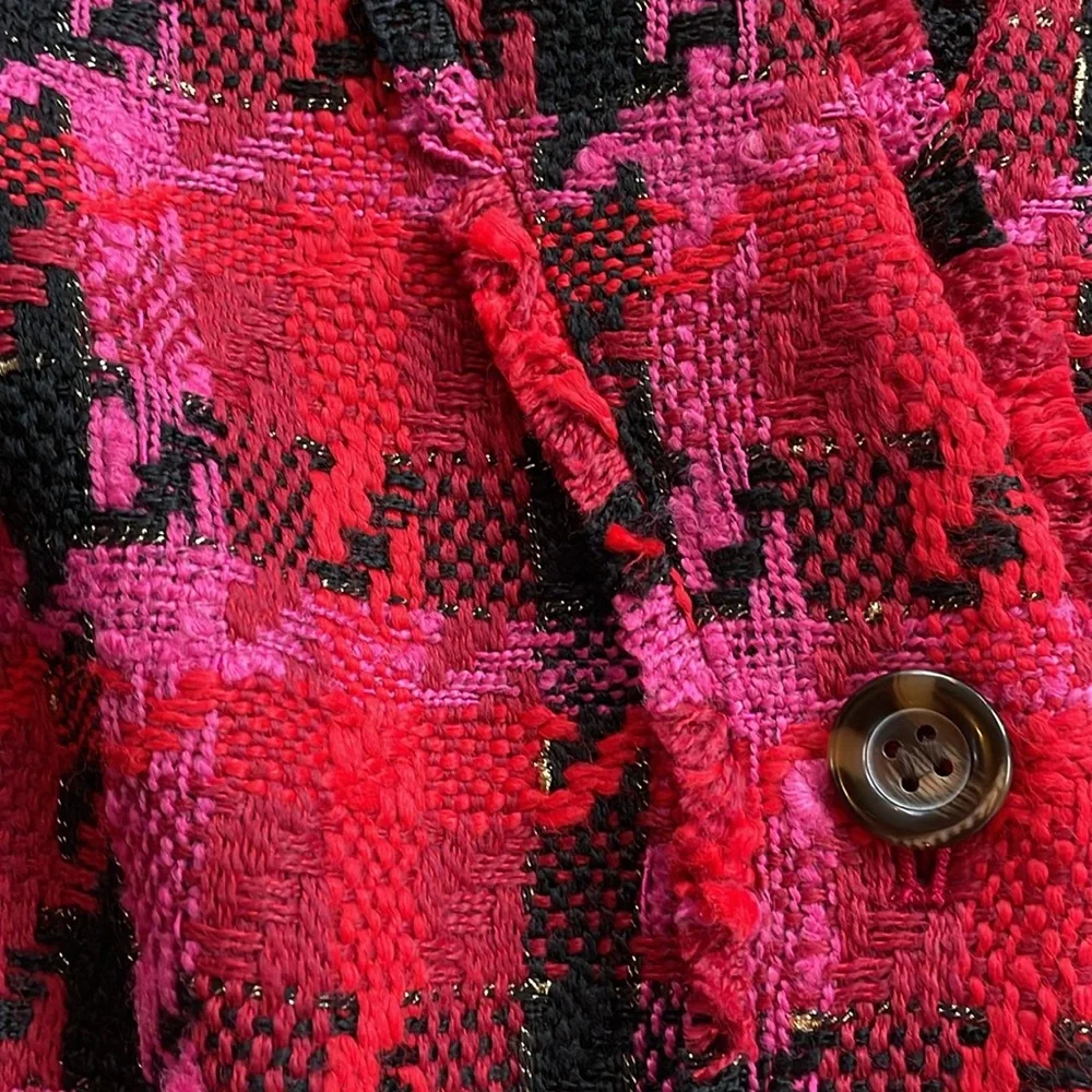 Ann Taylor Pink Multi Houndstooth Tweed Long Jacket - Like new - Picture 5 of 12
